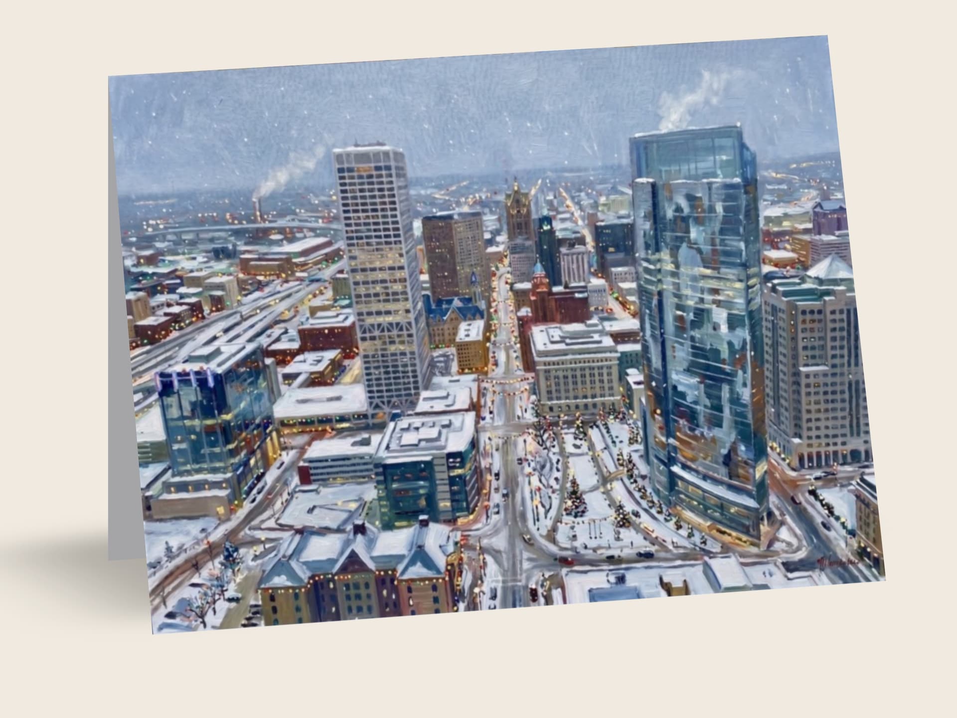Snowy Night Downtown — Milwaukee, WI