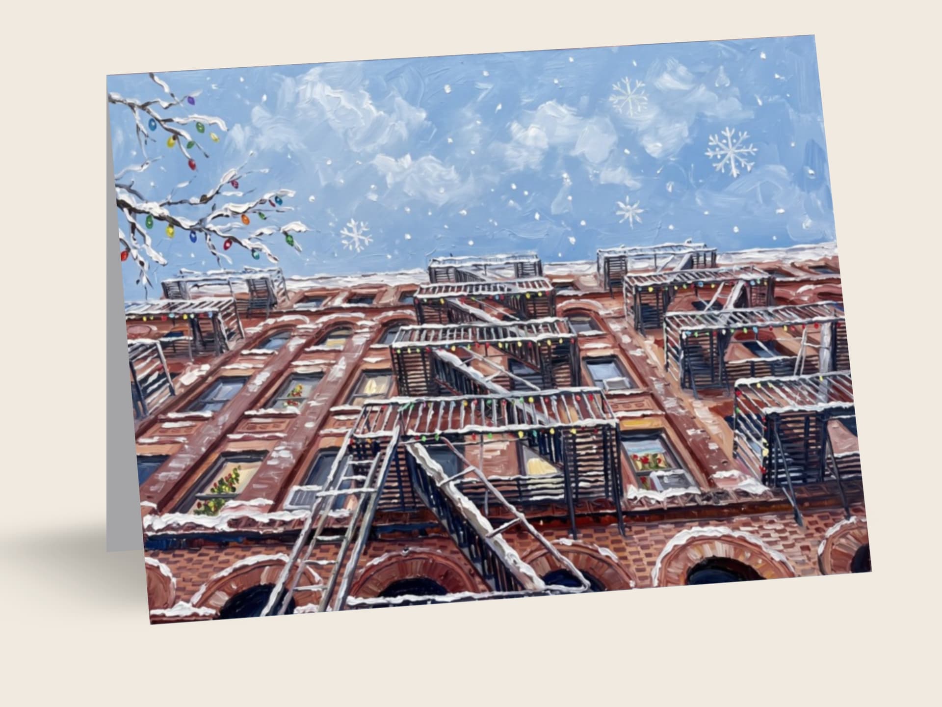 Holiday Lights on the Fire Escape — New York, NY