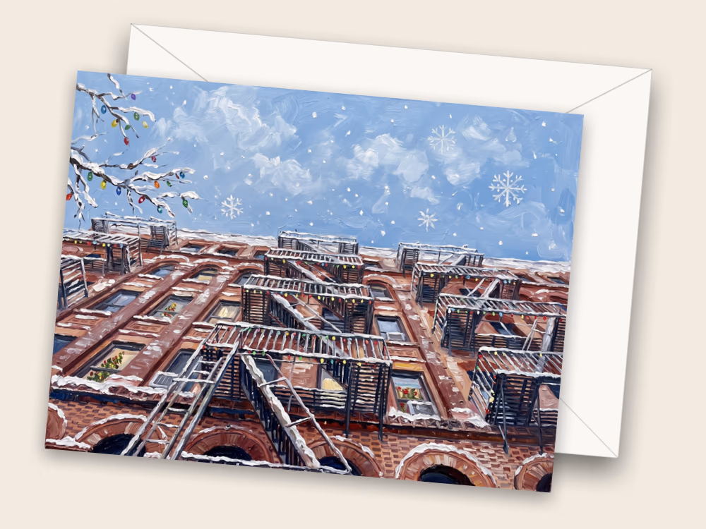 Holiday Lights on the Fire Escape — New York, NY — Front w/ Envelope