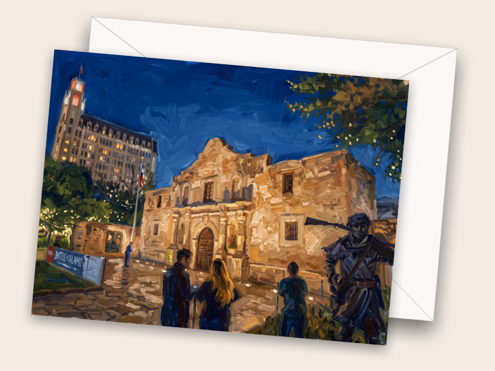 The Alamo at Night — San Antonio, TX — Front w/ Envelope