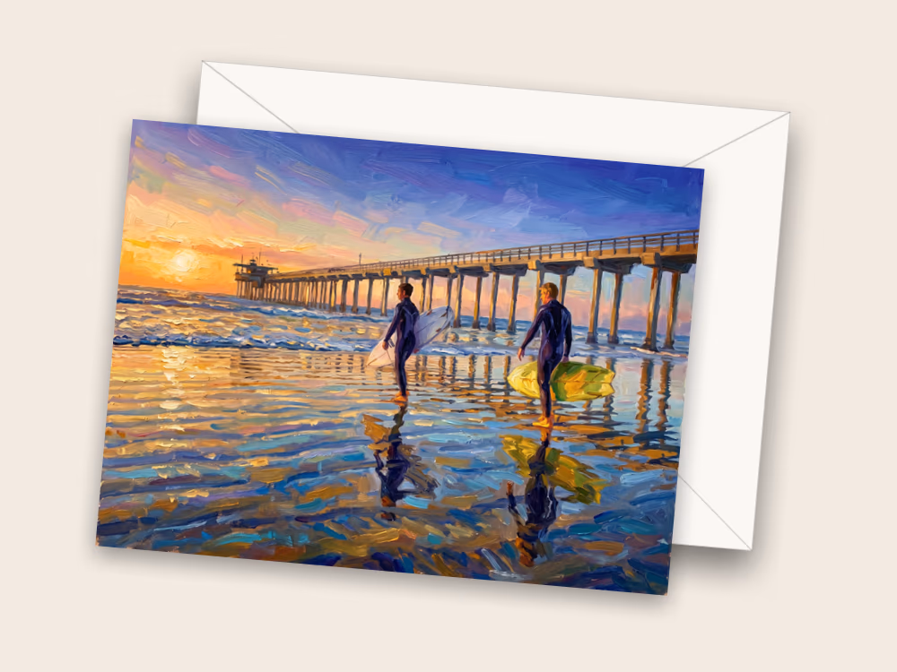 Surfers at the Pier — Front w/ Envelope